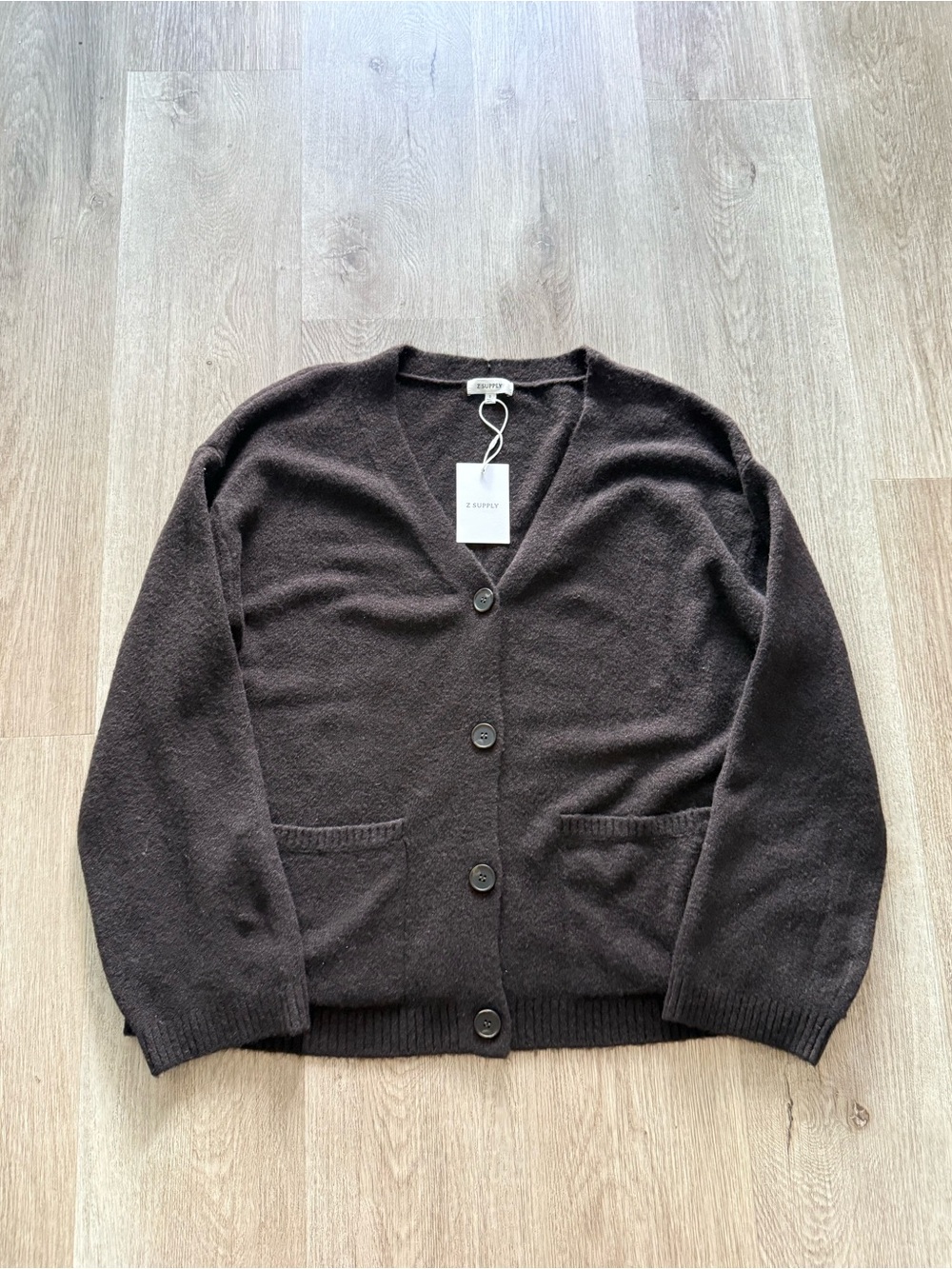 z supply cozy moment brown button front v-neck cardigan sweater size small NEW